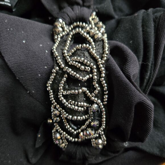 Daytrip Black One Shoulder Beaded Rhinestone Embellished Asymmetrical Top Small - Picture 5 of 9